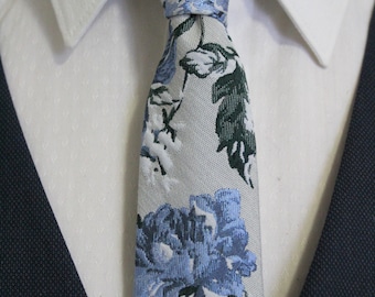 Dusty Blue and Gray Floral Jacquard Neck Tie