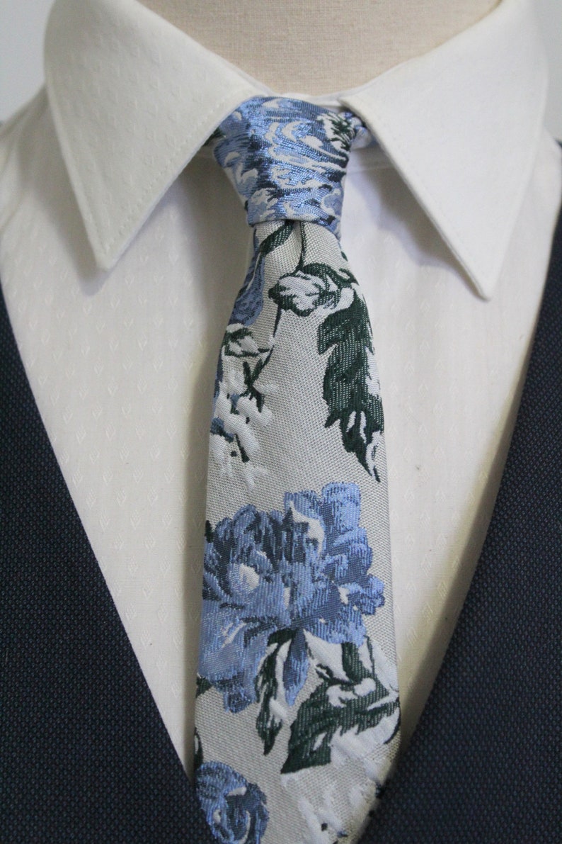 Dusty Blue and Gray Floral Jacquard Neck Tie image 1