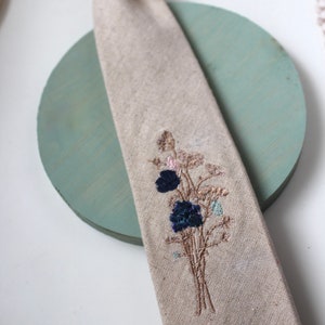 Wheat Linen Necktie with Meadow Floral Embroidery-Choose your Own Floral Colours image 10