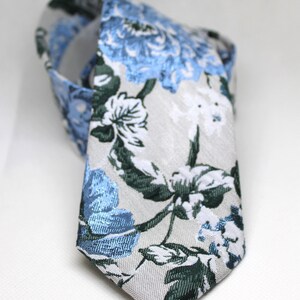 Dusty Blue and Gray Floral Jacquard Neck Tie image 9