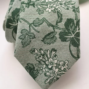 Sage and Green Vintage Leaf and Bloom Floral Necktie - LAST ONE