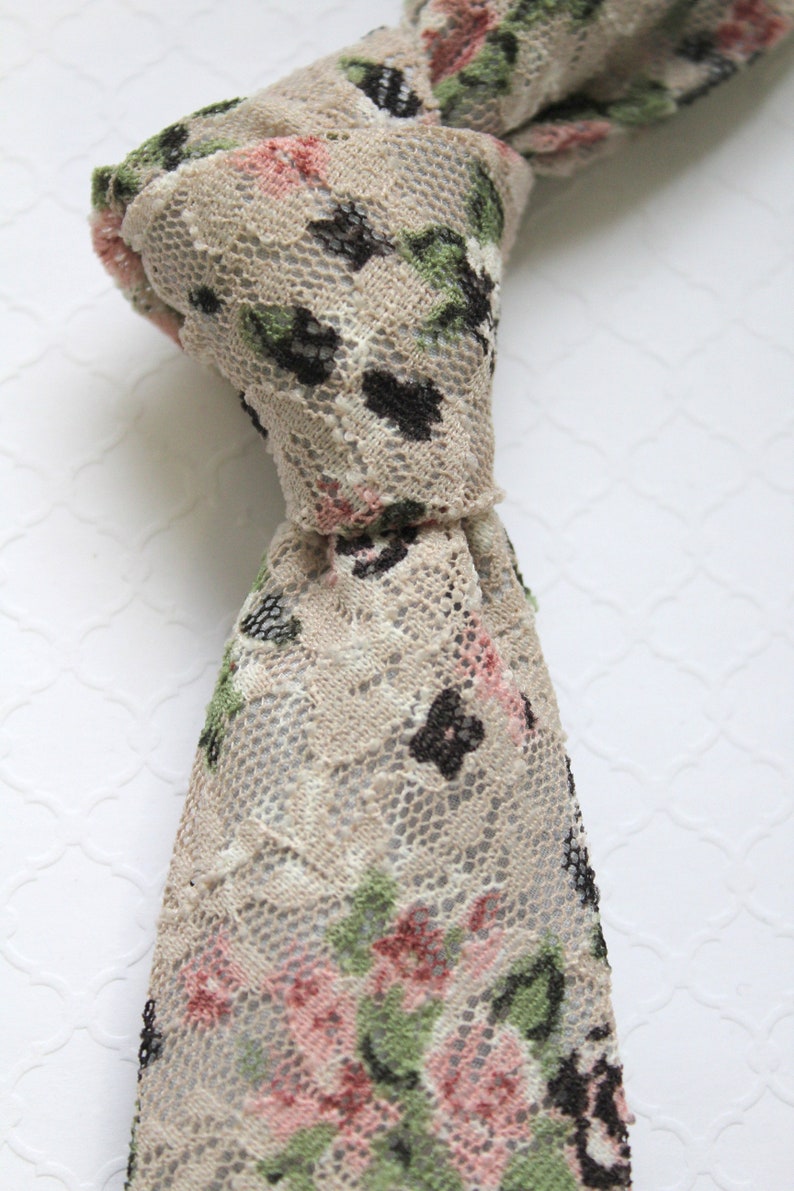 Soft Gray and Blush Floral Lace Necktie Etsy