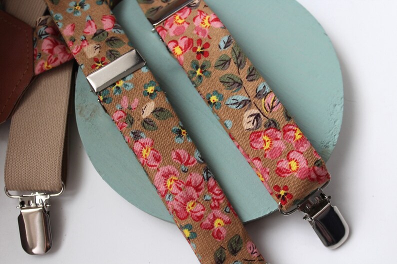 Taupe and Floral Suspenders image 1