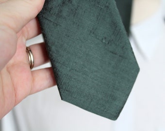 Forest Green Raw Silk Neck Tie - Dupioni Silk - Army Green - Forest Green