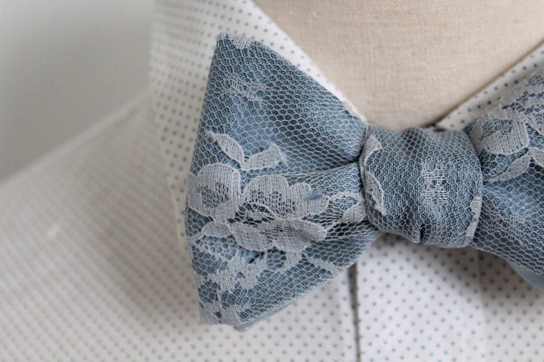 Light Blue Floral Lace Self Tying Bow Tie Dusty Blue Handmade - Etsy