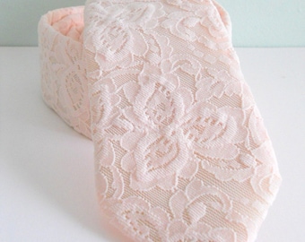 Soft Blush Pink Lace Necktie