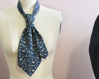 Wide and Short Teal Navy Floral Necktie - All Gender