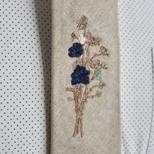 Wheat Linen Necktie with Meadow Floral Embroidery-Choose your Own Floral Colours image 6