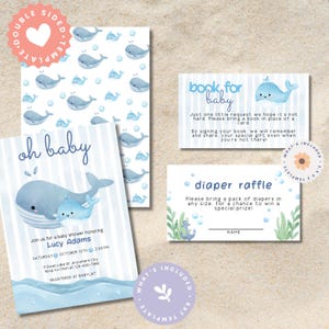 Whale Baby Shower Invitation Bundle: Nautical Theme (Printable or Digital Invite)
