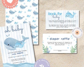 Whale Baby Shower Invitation Bundle: Nautical Theme (Printable or Digital Invite)