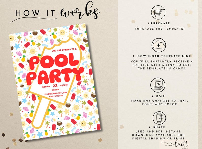 Editable Pool Party Invitation Canva Template, Customizable Summer ...
