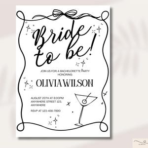 Minimalistic Bride To Be Bachelorette Party Invitation, Custom Coquette Bachelorette Invitation, Elegant Black and White Bach Invitation,