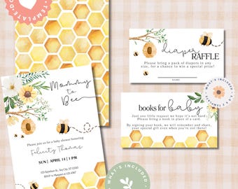 Mommy to Bee Baby Shower Invitation Set: Gender Neutral Bee Theme (Printable Editable Template)