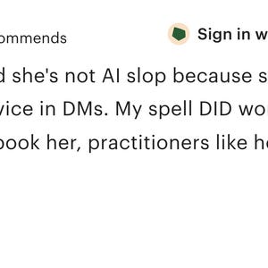 May include: A screenshot of a customer review with a five-star rating and a recommendation. The review praises the service, mentioning "LEGIT spiritual / magickal advice." The response from "Sally" includes a thank you and blessings.