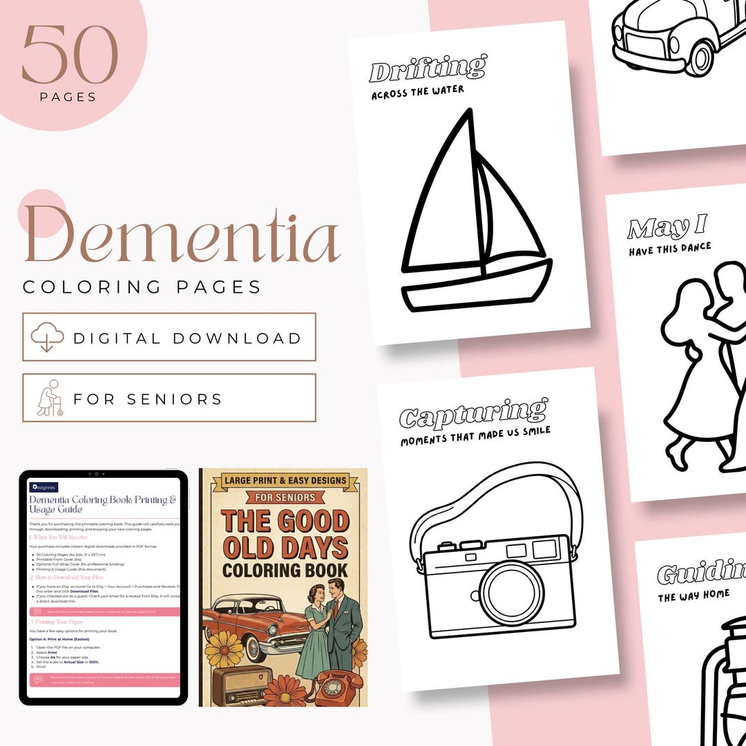 Dementia Coloring Book Printable for Seniors | 50 Easy Large Print