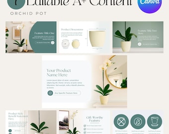 Amazon A+ Content EBC Design for Orchid Pot, Plant Decor Canva Template, Amazon Listing Graphics, Home & Lifestyle A+ Templates for Sellers