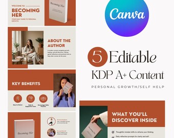 Amazon A Plus Content Template for Self Help KDP Book, Canva Editable EBC Design, Guided Self Improvement Amazon Book Listing