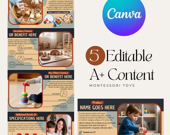 Amazon A Plus Content Template for Montessori Toys, Canva Editable EBC Design, Amazon Listing Template for Baby and Kids Products