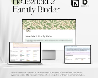 Household & Family Binder Notion Template | Home Management Planner | Family Organizer Dashboard | Bills, Medical, Documents Tracker