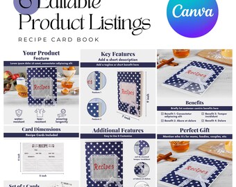 Recipe book Product Listing Templates | Recipe card, Recipe Journal, Kitchen Item product Works on Amazon, eBay, Etsy, Walmart, Shopify, Bol