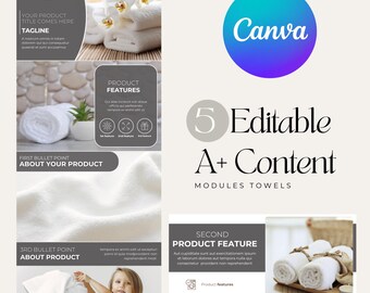Amazon A+ Content EBC Design for Towels Products, Amazon A+ Templates, EBC Design, Textile Bathroom products, CANVA Editable, Amazon Listing