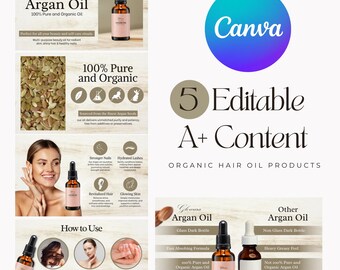 Amazon A+ Content EBC Design for Hair Oil, Amazon A+ Templates Face Oil, EBC Design, Hair Serum, Skincare, CANVA Editable, Amazon Listing