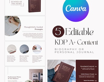 Amazon A Plus Content Canva Template for Biography and Personal Journal KDP, Editable A Plus Design, Amazon Book Listing