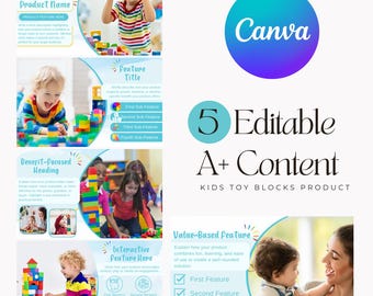 Amazon A+ Content EBC Design for Kids Products, Amazon A+ Templates, EBC Design, Toy Blocks, Kids Toys, CANVA Editable, Amazon Listing