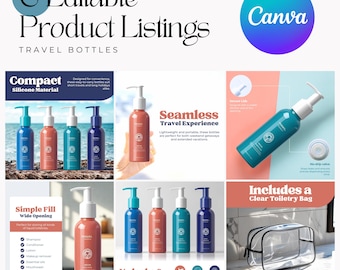 Travel Bottle Listing Templates | Shampoo, Serum, Skincare, Toiletries | Works on Amazon, Etsy, eBay, Walmart, Shopify