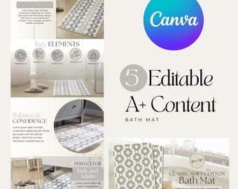 Amazon A+ Content EBC Design for Bath Mat, Bathroom Decor Canva Template, Amazon Listing Graphics, Home & Lifestyle A+ Templates for Sellers