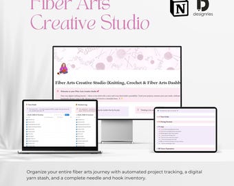 Knitting & Crochet Notion Template | Yarn Stash Tracker, WIP, UFO Project Planner, Fiber Arts Dashboard, Craft Organizer | Designries