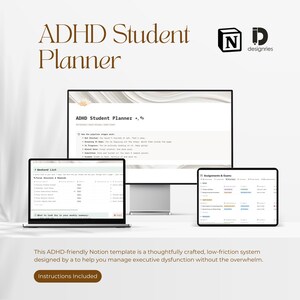ADHD Student Planner Notion Template | Assignment Tracker, Exam Prep Timeline & Focus Session Timer | All-in-One Academic Dashboard