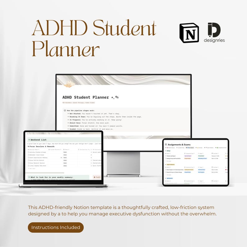 ADHD Student Planner Notion Template | Assignment Tracker, Exam Prep ...