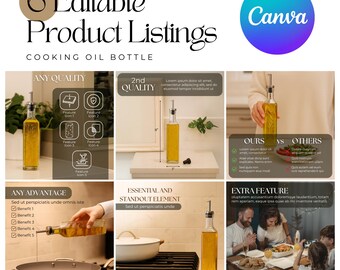 Cooking Oil Bottle Listing Templates, Olive Oil, Gourmet Kitchen Essentials, Works on Amazon, eBay, Etsy, Walmart, Shopify, Bol