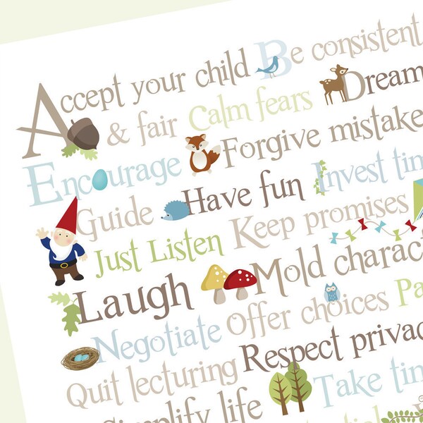 Woodland ABCs of Parenthood - 11x14 - Archival Giclee Print