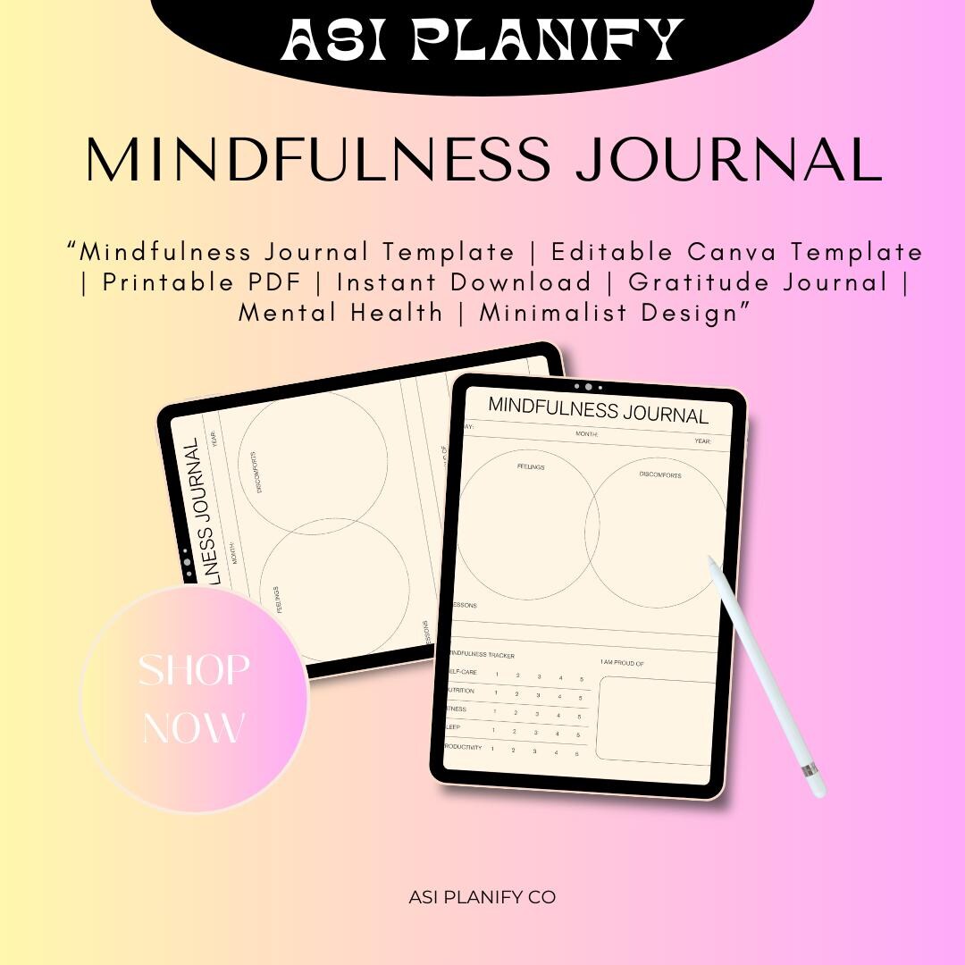 Mindfulness Journal Template | Editable Canva Template |printable PDF |instant Download ...