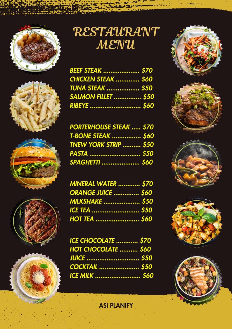 Editable Menu Template | Restaurant Menu Design | Canva Template ...