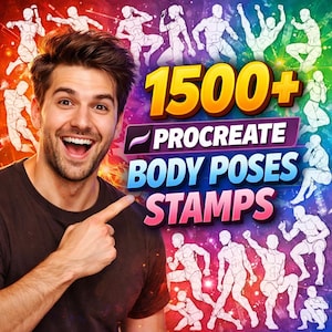 Paquete de más de 1500 sellos de posturas corporales para Procreate: referencia para dibujo de figuras, posturas de yoga en pareja y tatuajes, pinceles de arte digital para iPad