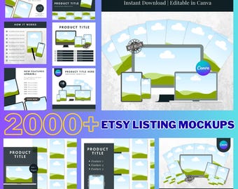 2000+ Etsy Listing Canva Templates Bundle, Product Mockups Shop Banner Thumbnails, Etsy Seller Kit, Listing Photo Frames, Drag and Drop