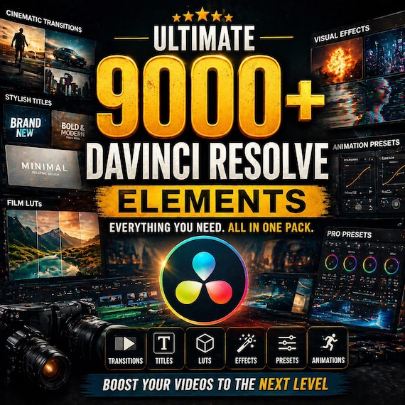 Ultimate 9000+ DaVinci Resolve Elements | Enhance Videos with Pro Transitions, Titles, LUTs, Effects, Presets & Animation Super Creator Pack