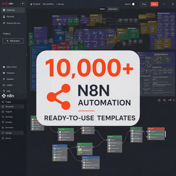 10,000+ n8n Automation Templates Mega Bundle | AI & Social Media Workflows | Content Creation, Marketing, Business Automation Toolkit.