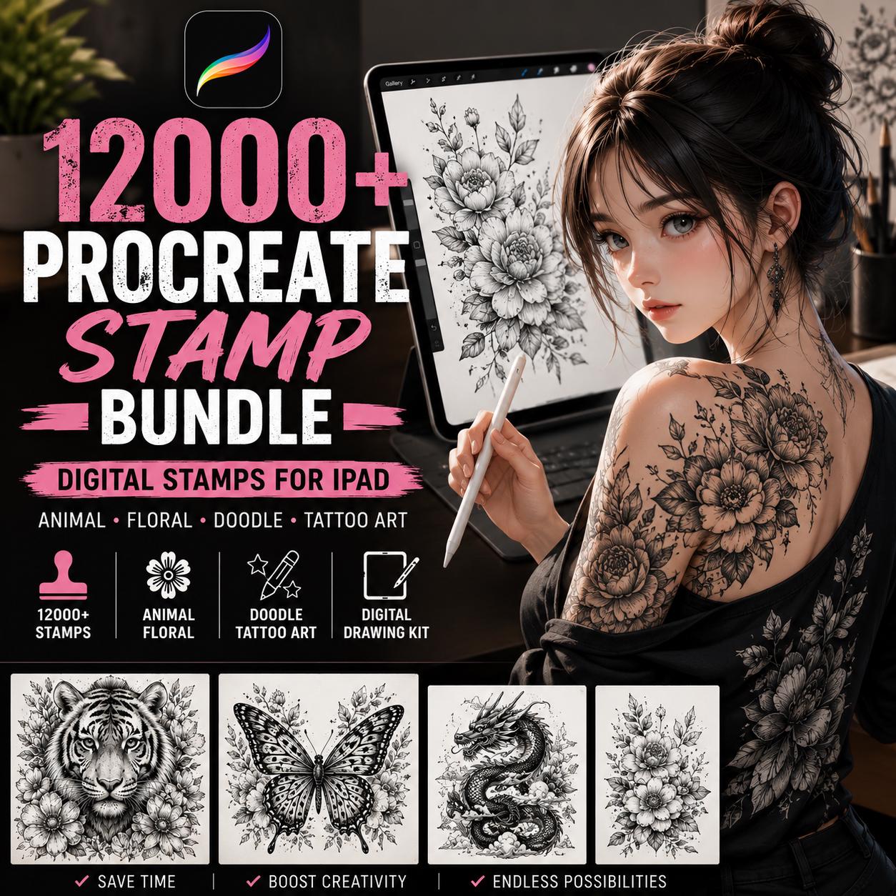 12000+ Procreate Stamp Brushes Bundle, Digital Stamps for Ipad, Animal ...