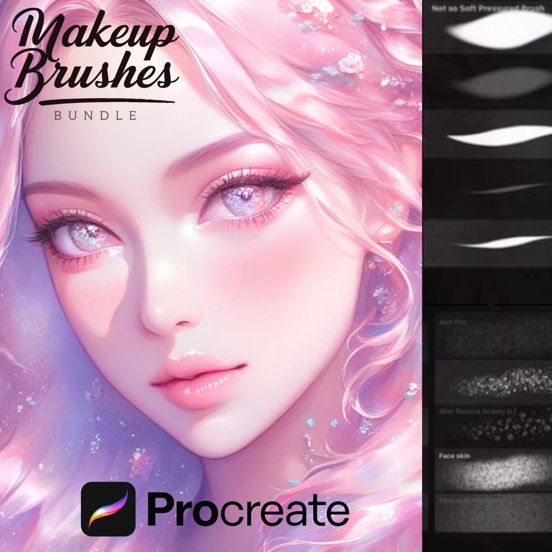 1000+ Procreate Makeup Brushes Bundle | Hair, Skin, Lips, Eyes, Lashes ...