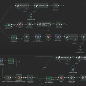 May include: A diagram with a dark background, featuring interconnected boxes and lines. The text includes "Analyze Ad Copy," "Write New Ad Copy," and "Generate Ad Image Prompts." The diagram appears to illustrate a workflow or process.