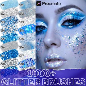 Paquete de pinceles con purpurina para Procreate: más de 1000 pinceles con texturas 3D de cromo, neón, dorado y metálico para iPad