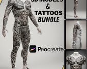 Procreate 3D Human Models & Tattoos Editable Templates | Male, Female Figures, Tattoo Sketch, Concept Art, Lighting, Anatomy Study Kit 2026
