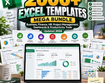 2000+ Excel Templates Mega Bundle – Business, Finance, HR, Project Management, Dashboards & Productivity Tools | Updated 2026
