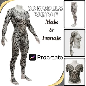 Procreate 3D Models All in One Bundle | Male, Female Figures, Concept Art, Lighting, Anatomy Study Kit For Student and Creators
