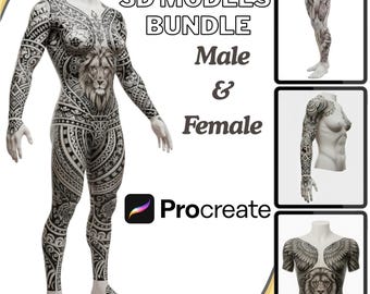 Procreate 3D Models All in One Bundle | Male, Female Figures, Concept Art, Lighting, Anatomy Study Kit For Student and Creators