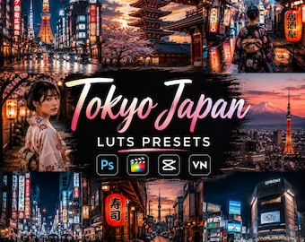 100+ Tokyo Japan Cinematic LUTs | Urban Film Look Color Grading Pack for Premiere Pro, CapCut & DaVinci Resolve | Travel Video LUTs